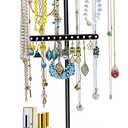 Meangood Jewelry Tree Stand Organizer 3in1 Necklace Organizer Display Bracelet Earrings and Ring Tray Jewelry Holder Hanger MetalBlack