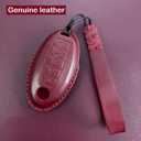 Leather Car Key Fob Cover for Nissan with Keychain, Premium Leather Full Protection Key Case for Rogue Altima Sentra Maxima Armada Pathfinder Murano fit 5 Buttons Smart Remote Key(Red)