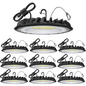 hunhun 10 Pack ETL 155W UFO LED High Bay Light, 22500lm, Daylight 5000K, US Plug,110-277V, IP65 Waterproof Commercial LED Shop Lights for Workshop Factory Barn Warehouse, Garage ETL Listed