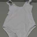 Limeeke Women One Piece Swimsuit Solid Ribbed Monokini Swimwear Scoop Neck Low Back Bathing Suit (X-Small, White)