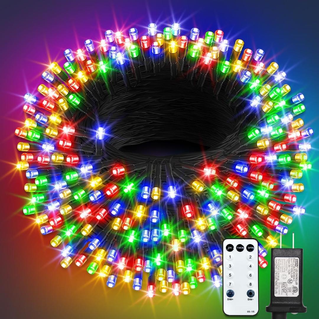 ROSCOO 300 LED String Lights Outdoor, 100FT Multicolor Christmas Lights for Outside with Remote, Timer Memory Function, 8 Modes Waterproof Fairy Lights Plug in, for Xmas Tree Bedroom Patio Party