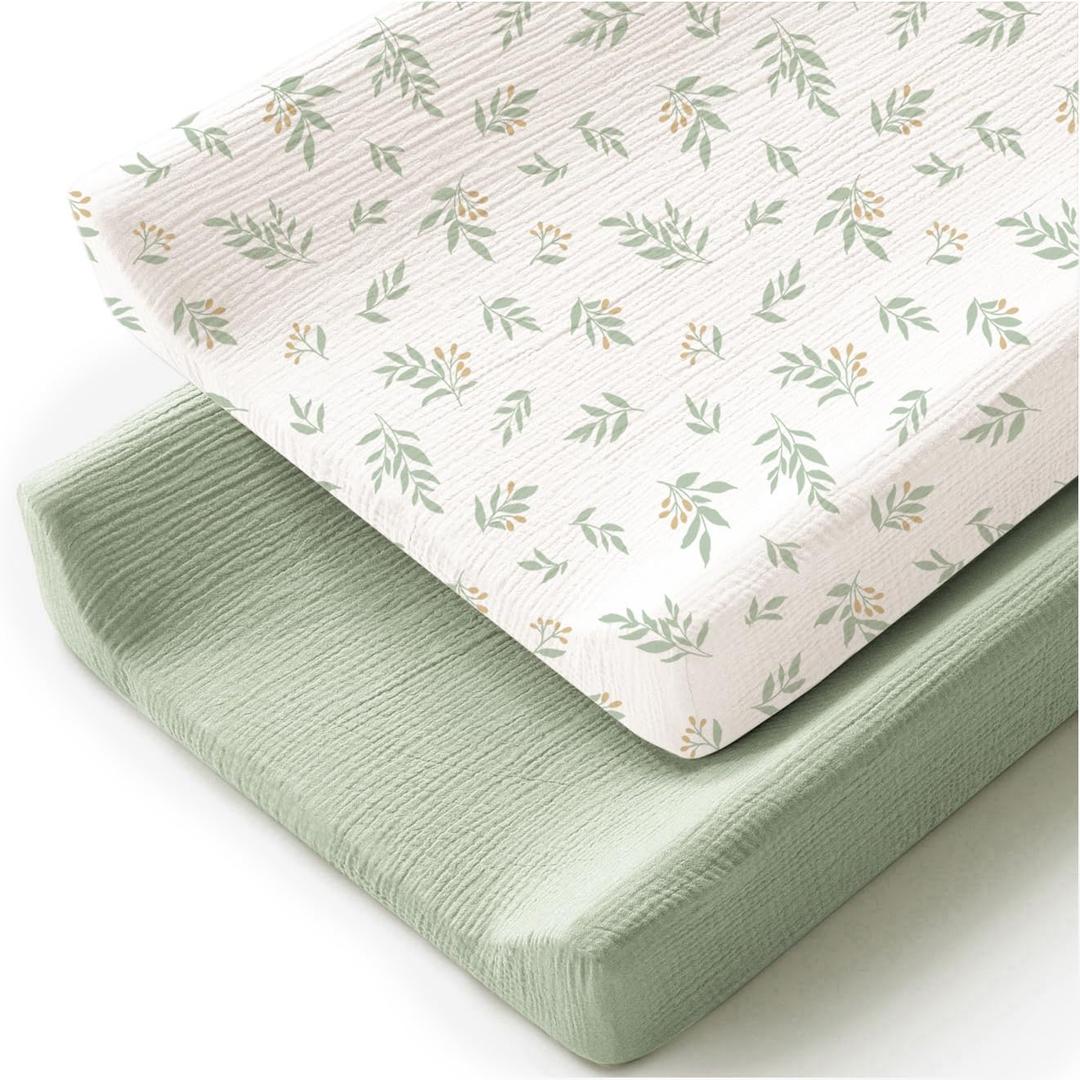 MairMore Changing Pad Cover for Neutral Baby Muslin Soft Cotton Diaper Changing Table Pad Cover Changing Pad Sheets for Girls and Boys - 2 Pack(Green)