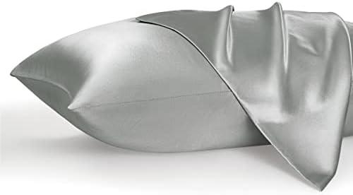 Bedsure Satin Pillowcase, Similar to Silk Pillow Cases Queen Size Set of 2, Cooling Pillow Case for Hot Sleepers with Envelope Closure, Gifts for Women Men, Silver Grey, 20x30 Inches