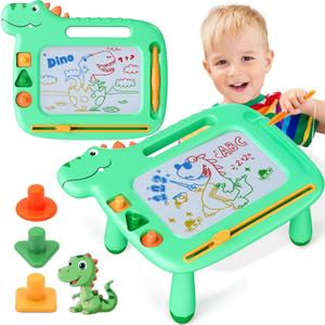 Toddler Toys 2-3, Dinosaur Magnetic Drawing Board Toys for 1 2 3 Year Old Boy Girls, Colorful Magna Sturdy Doodle Board Kids Toys, Etch Sketch Educational Toys for Toddlers 1-3 Easter Birthday Gifts (Green Dinosaur)