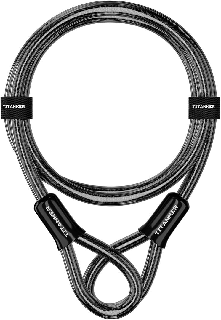 Titanker Bike Lock Cable,12mm Thick Security Cable with Loops Heavy Duty Steel Cable Vinyl Coated Bike Cable Lock Security Chain (4ft)