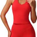 Aoxjox Women's Sleeveless Neck Tank Tops Workout Athletics Gym Yoga Curve Longline Hailey Halter Crop Top (Racing Red) S