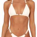 Sexy Bikinis for Women 2 Piece Bikini Spaghetti Strap Swimsuits Solid Color Bathing Swimwear Triangle Bathing Suit (Small, White)
