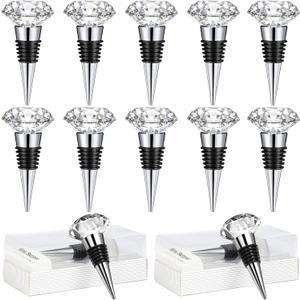 12 Pieces Wine Beverage Bottle Stopper Corks Reusable Diamond Plug Wine Corks for Wine Bottles Crystal Bottle Stopper for Wine Decorative Accessories with Individual Present Box