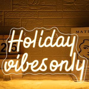 Christmas Neon Sign Holiday Vibes Only Neon Sign Festive LED Wall Decor for Christmas, Seasonal Parties & Winter Home Decor Cheerful Holiday Design