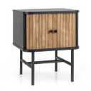 Mid-century Modern Nightstand with Sliding Doors and Storage Cabinet-Black – Color: Black