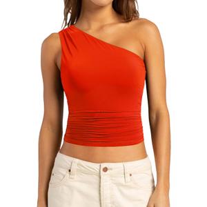 SUUKSESS Women Double Lined Going Out Trendy Crop Tops Ruched Sleeveless Shirts (Large, 09 Red)