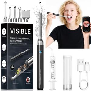 Tonsil Stone Remover with Camera - Upgraded Visual Tonsil Stone Removal Kit with 6 LED Light -Tonsil Stone Remover Tool with 1080P Camera, 5 Stainless Steel Heads, Irrigator, for iOS & Android(Black) Tonsil Stone Remover with Camera - Upgraded Visual Tonsil Stone Removal Kit with 6 LED Light -Tonsil Stone Remover Tool with 1080P Camera, 5 Stainless Steel Heads, Irrigator, for iOS & Android(Black)