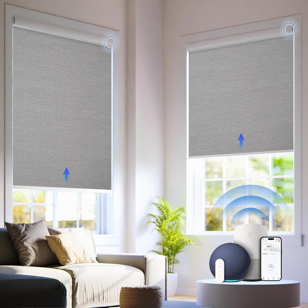 Motorized Blinds with Remote,Cordless Automatic Roller Shades for Windows,Blackout Smart Electric BlindsGrey,35" W x 72" H