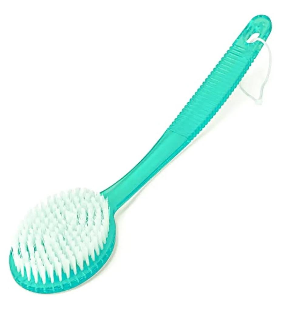 DecorRack Bath Brush with Bristles, Long Handle for Exfoliating Back, Body, and Feet, Bath and Shower Scrubber, Green (Pack of 2)