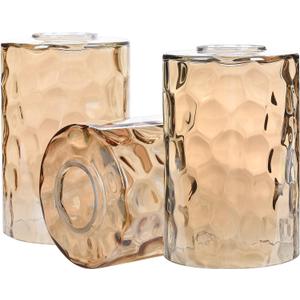 3 Pack Amber Hammered Glass Lamp Shade Replacement, 1-5/8 Inch Fitter, Water Ripple Cylinder Glass Globe Cover for Light Fixture