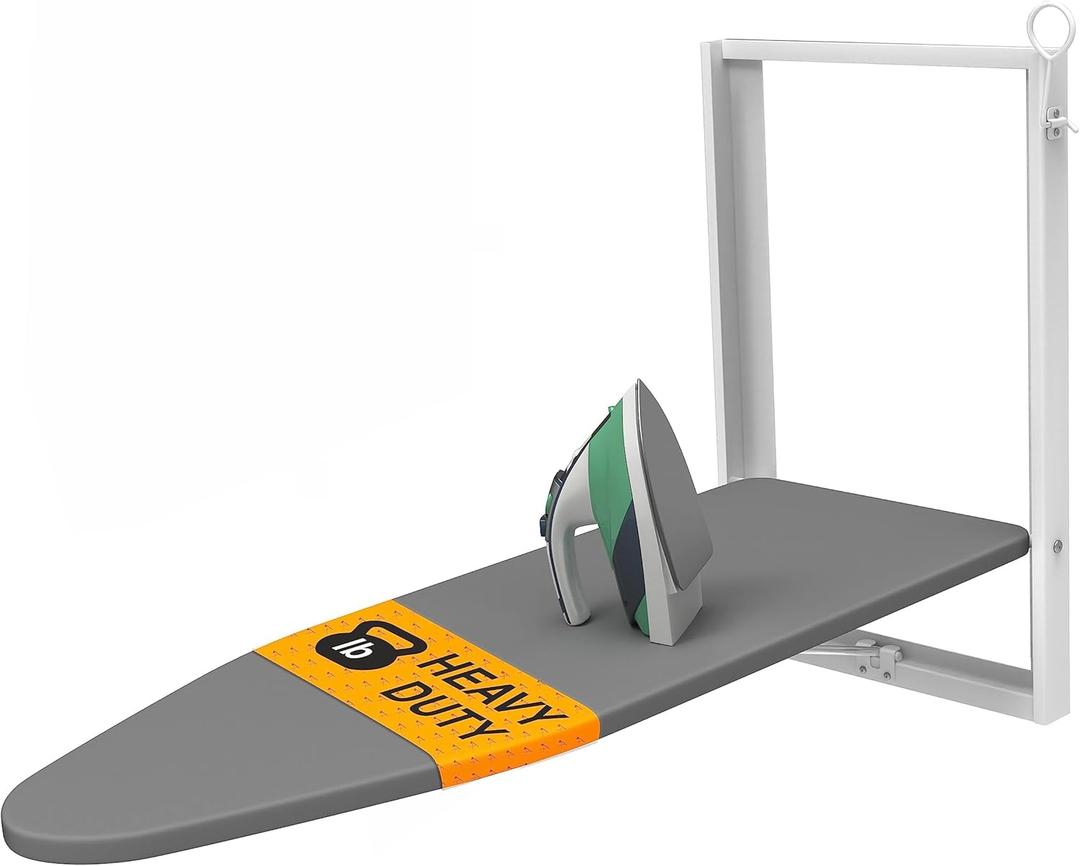 Xabitat Wall Mounted Ironing Board, 36.2" X 12.2" Compact Mount Fold Down Iron Board for Small Spaces, Space Saving with Cotton Fabric Cover, White and Grey (Gray)