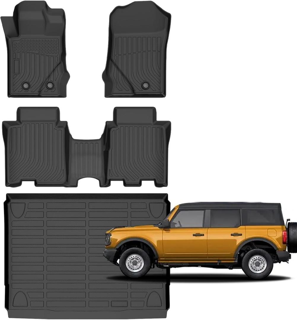 for Ford Bronco Floor Mats 4 Door 2021 2022 2023 2024 2025,Car Mats for Ford Bronco 4Door (Not Sport Models) All Weather Floor Mats Cargo Liner Accessories Anti-Slip Car Mat 2021-2025