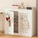 Radiator Covers for Home with Doors White Pegboard Heater Cover Modern Radiator Shelf Cover, for Living Office Heating Decorative Cabinet (27.5" Lx27.5 Hx7.9 D)