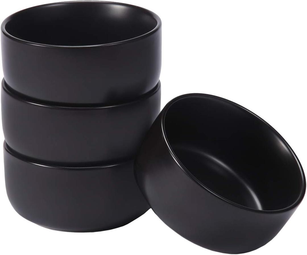 Aquiver 10 Ounces Ceramic Bowl Set - Porcelain Matte Small Bowls - Side Dishes for Desserts, Ice Cream, Snacks, Condiments, Souffle, Yogurt, Soup - Dipping Sauce Bowl Set of 4 (Black)