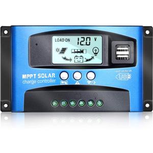 MPPT Solar Charge Controller 30A 12V/24V Auto Solar Panel Intelligent Regulator with Dual USB Port LCD Display for Lead Acid Batteries