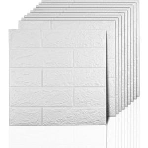 Sodeno 3D Wall Panels Peel and Stick, 14.5 Sq Ft Coverage,Printable Faux Brick Wallpaper Sticker with Self-Adhesive Waterproof Foam for Interior Wall Decor, Bathroom, Home Decoration (10 Pcs) (White)