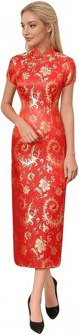 Chinese Women's Cheongsam Qipao Dress Slim Bodycon Exotic Long Split Dresses Wedding Costumes Gown Vintage Lunar New Year