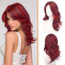 Haloo Red Layered Wigs with Curtain Bangs Lace Front Hairline Long Wavy Natural Looking Middle Part Synthetic Hair Wig for Women Daily Party Costume, 20 Inch Mixed Red