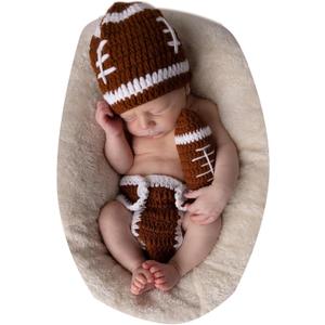 Baby Photography Outfits Crochet Knitted Football Player Outfits Newborn Photo Sports Costume 0-1 Month (Brown)