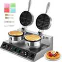 VEVOR Commercial Waffle Maker, Dual-Head Round Waffle Baker Machine, 2460W Non-Stick Stainless Steel Belgian Waffle Iron with Temp and Time Control, Handle, for Restaurant Bakery Snack Bar Family