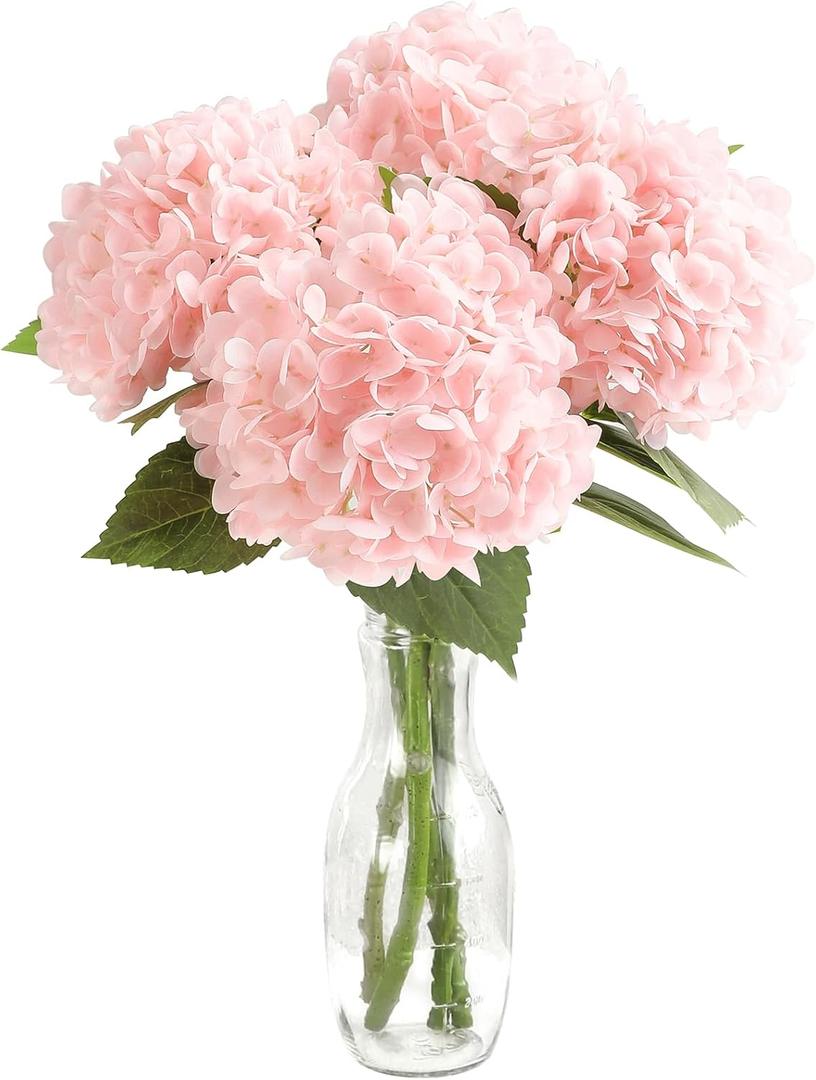 Floroom 4 Pcs Real Touch Blush Pink Hydrangea Artificial Flowers, 20" Full Faux Hydrangea Flowers Fake Flowers for Home Decor Party Floral Arrangements Wedding Bouquets Centerpieces Decorations