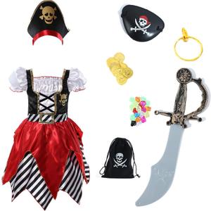 Toddlers Pirate Costume Girls, Buccaneer Princess Costume Kids, Cruise Pirate Night Outfits for Girls, 5-6 Years