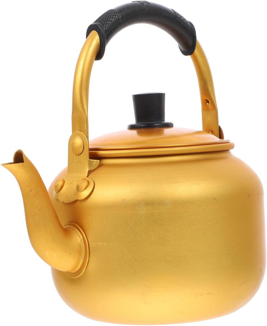 Cabilock Yellow Aluminum Rice Wine Pot 34Oz Tea Kettle with Anti-Leak Spout and Non-Slip Handle for Home and Restaurant Use