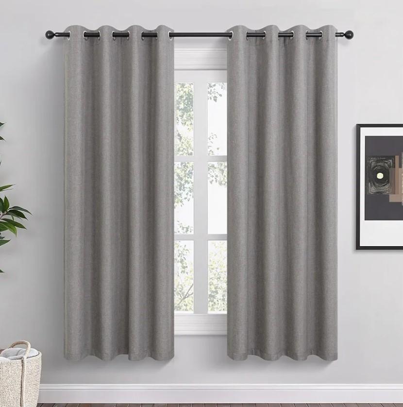 Taupe Linen Blackout Curtains 63 Inch Length 2 Panels Set for Bedroom Living Room Grommet 100% Black Out Linen Drapes Room Darkening Window Curtains 63 Inches Long Tan Brown