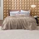 Bedsure 100% Cotton Blanket Queen Size for Bed - Breathable and Soft, Waffle Weave Blanket for Summer Spring, Tan, 90x90 Inches