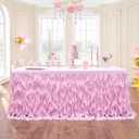 Leegleri 14ft Pink Tutu Table Skirt Tulle Curly Willow Table Skirt for Rectangle & Round Table, Tutu Ruffle Tablecloth for Princess Girls 1st Baby Girl Birthday Party, Baby Shower Decoration, Gender Reveal