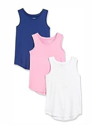 Amazon Essentials Girls' Tank Top, Pack of 3, Blue/ Pink/ Bright White, Medium