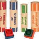 THEBLUETOUCH 512 Preformed Coin Roll Wrappers, Coin Wrapper Assorted with Crimped Edge Sealer - Quarters, Pennies, Nickels and Dimes