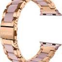 Wearlizer Compatible with Apple Watch Band 38/40/41/42mm Fashion Wristband Women, Stainless Steel + Resin Metal Replacement for iWatch Series 11 10 9 8 7 6 5 4 3 SE/Ultra 3 2 1RoseGold+Starlight