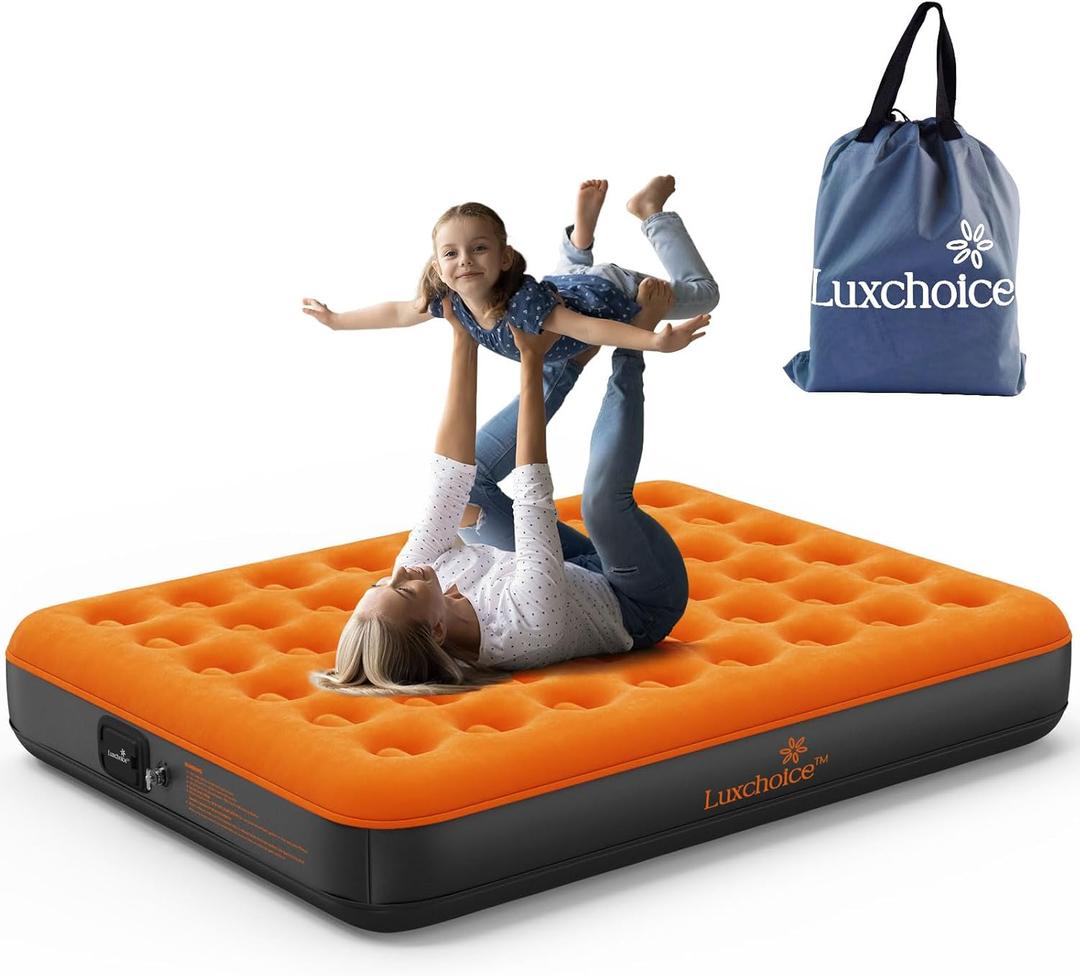 Luxchoice Air Mattress Queen with Cordless Rechargeable Air Pump 9'' Camping Self Inflating 2 Mins Inflatable Air Blow up Mattress for Home Guest Outdoors Portable Hiking Travel Gift for Mom