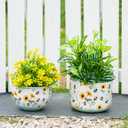 Joint Honglin Butterfly & Bee Metal Planters Set of 2 Decorative Flower Pots with Colorful Garden Prints, Outdoor & Indoor Use Cute Spring Floral Design for Patio, Balcony, Home Decor (Bee)