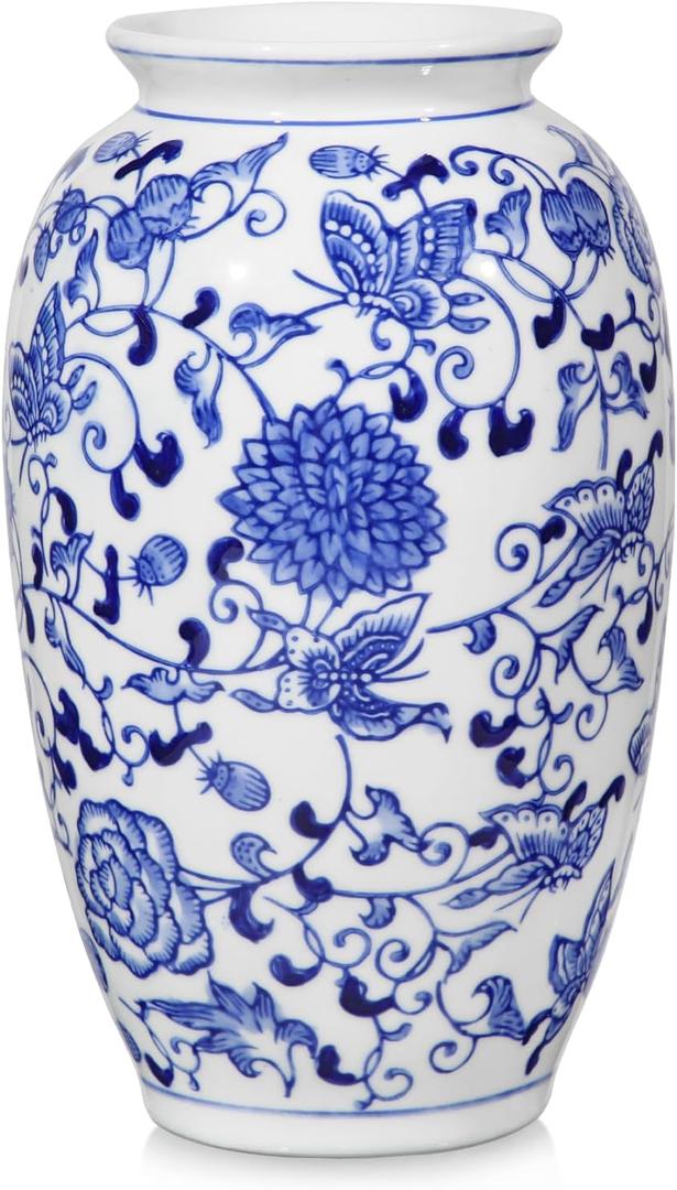 Blue and White Vase, Blue Ceramic Vase for Home Decor 8.9" Chinoiserie Vase for Flowers Blue and White Porcelain Flower Vase for Living Room, Bathroom, Dinner Table Centerpieces