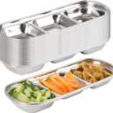 18 Pcs Soy Sauce Dishes, Stainless Steel Divided Dip Bowls, Korean 3-Compartment Sauce Plates for Home Restaurant BBQ, Vinegar, Spices, Ketchup, Salt, Sugar, and Flavors