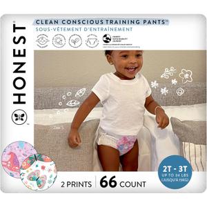 The Honest Company Clean Conscious Training Pants for Sensitive Skin, Hypoallergenic, Fragrance-Free, Magical Moments Butterfly Kisses Size 2T/3T (up to 34 lbs), 66 Count