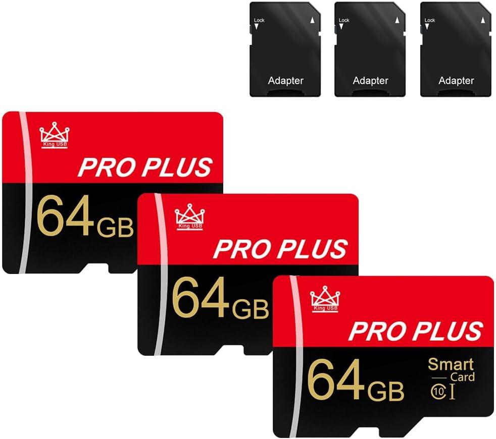 3 Pack Memory Card 64GB with Adapter, High Speed TF Card, UHS-I C10 A1 Memory TF Card for Tablet/Mobile Phone/Camera/Car Audio/Game Console (64GB-3 Pack)