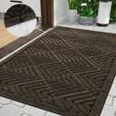 Yimobra Door Mat Outdoor Entrance with Water Freeing Port, Heavy Duty Non Slip Front Doormat Outdoor Indoor for Home Entranway, Patio Entrance Mat, Natural Rubber Backing, 29.5 x 17 Inch, Brown