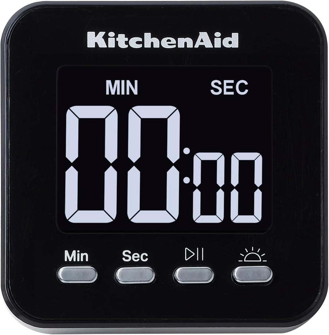 KitchenAid KQ912 99M Digital Single Event Magnetic Visual Timer with Backlight, Cooking, Classroom, Egg Timer, Black (Black/Black)