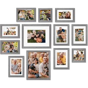 Egofine Picture Frame Set 12 Pack, Picture Frames Collage Wall Decor with Two 8x10, Four 5x7, Four 4x6, Two 4x4, Photo Frames for Wall and Tabletop, Made of Solid Wood, Covered by Plexiglass, Oak Grey (4x4+4x6+5x7+8x10)