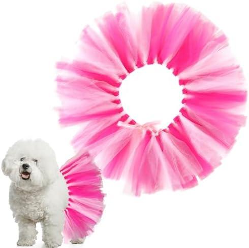 Locmeo Dog Tutu Tulle Tutu for Dogs Small Large Medium Puppy Dress Ballerina Costume Skirt for Halloween Puppy Cats Bunny Pet Outfit Birthday Wedding Party Photo Prop Supplies (Hot Pink and Pink)
