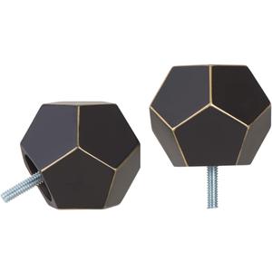 Ivilon Faceted Hexagonal Finials for Curtain Rods of 7/8 and 1 inch diameter Color Antique Black