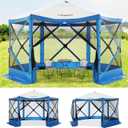 COBIZI 12x12ft Pop up Gazebo Screen House Tent for Camping, Camping Outdoor Screened Gazebo with Mosquito Netting, Portable Hub Tent with Carrying Bag and Ground Stakes, Blue (Upgraded 2.0)